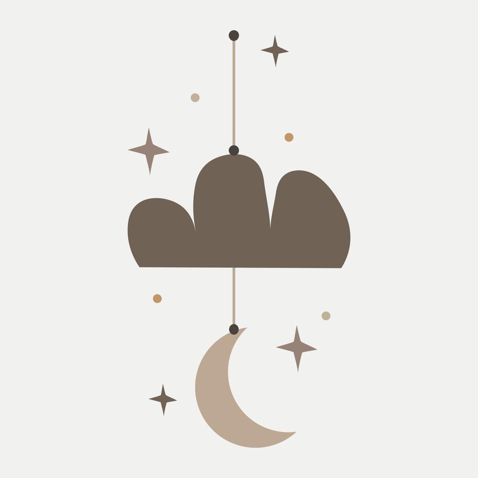 Mystic line elements. Magic icons hand drawn doodle minimalistic mysterious objects moon, stars and clouds. Vector witch magic design elements set.