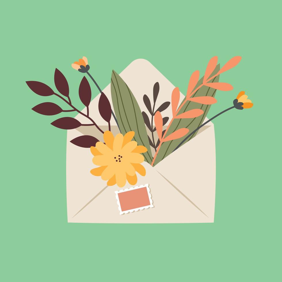 Letter with autumn flowers. Hand drawn illustration. vector