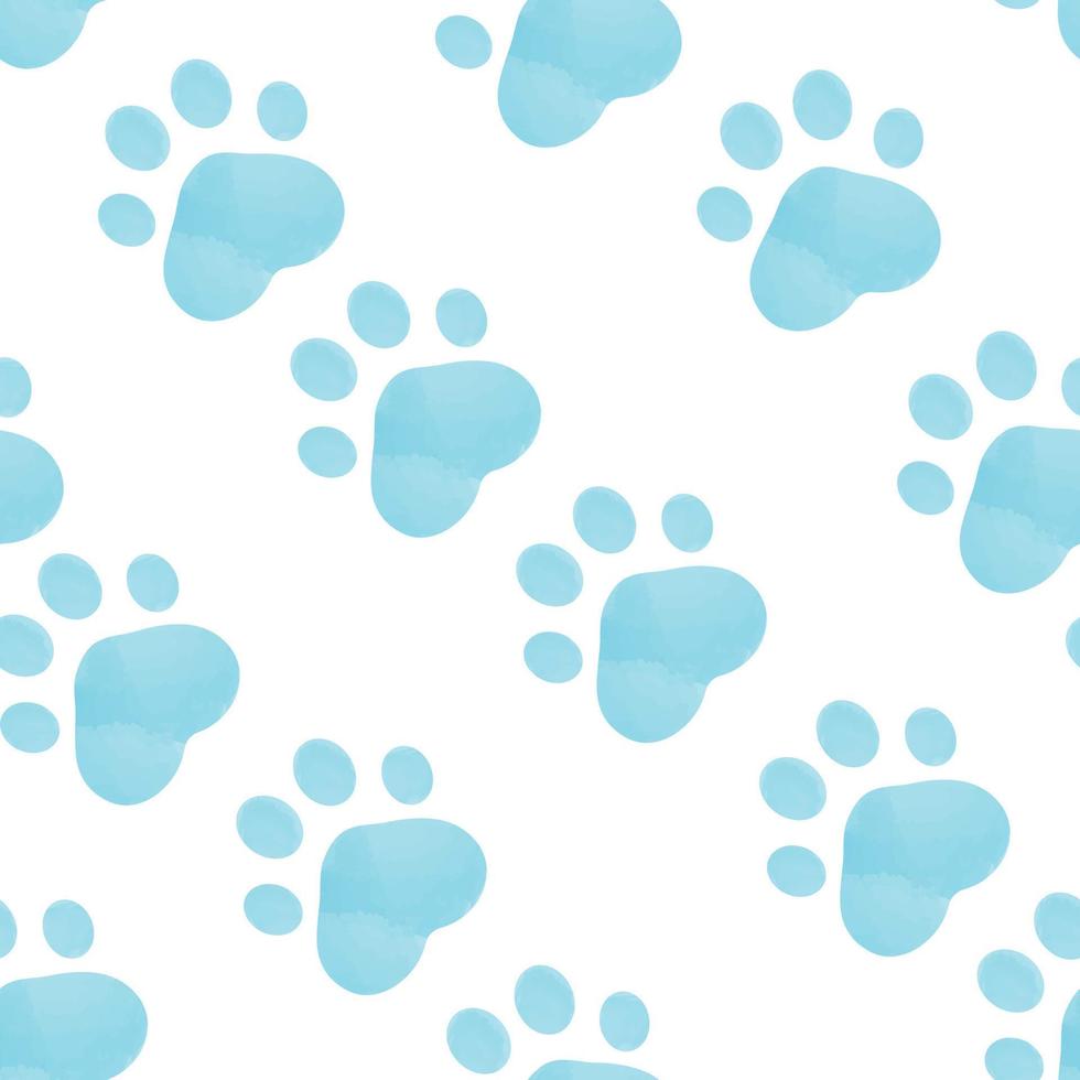 Dog paws watercolor print seamless pattern on white background vector