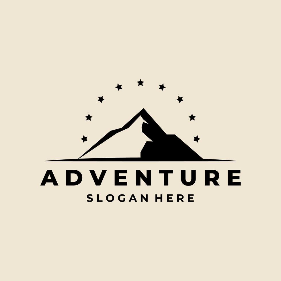 montaña de aventura con plantilla de diseño de vector de logotipo de estrella