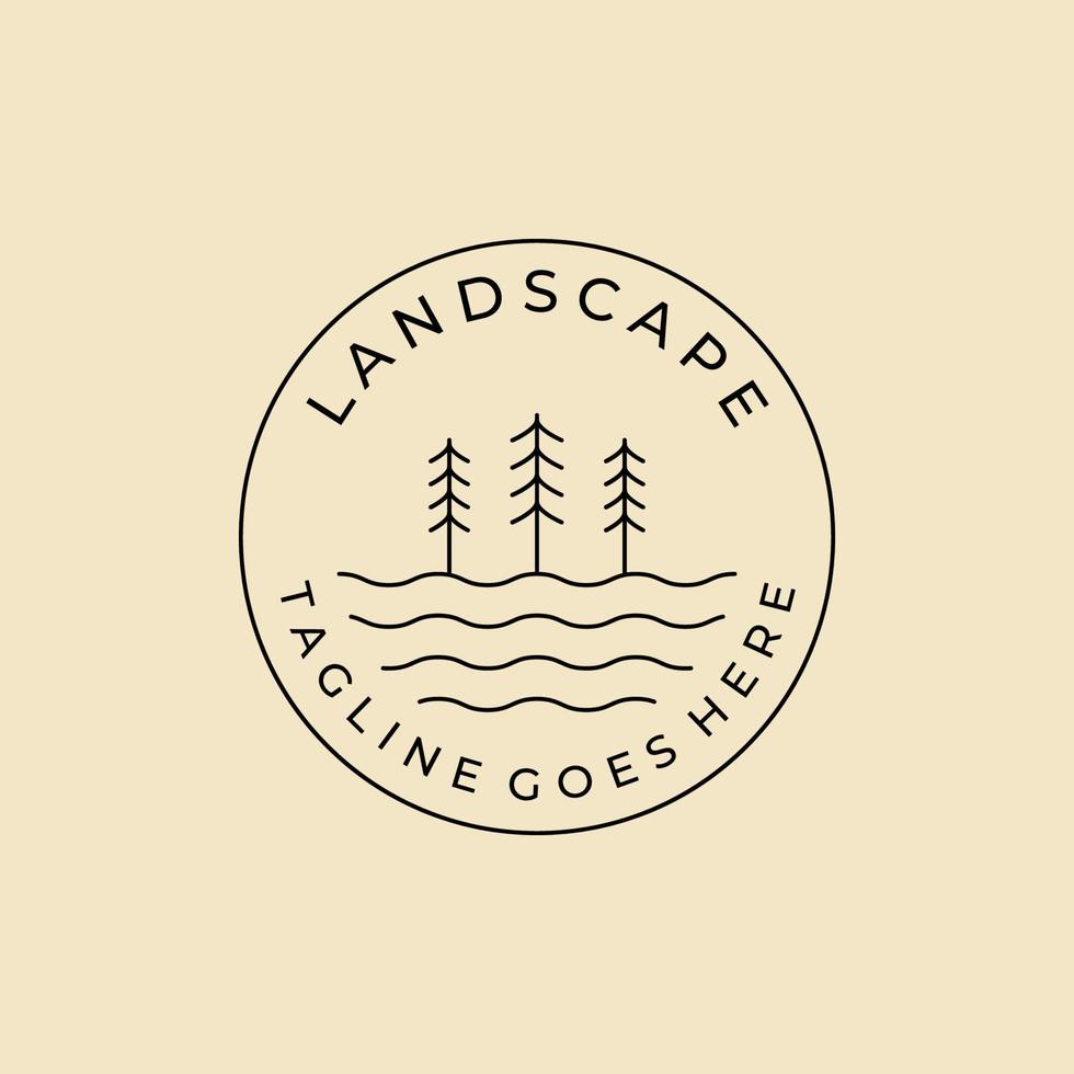 landscape pine line art badge logo template design vector