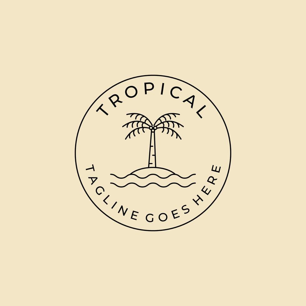 diseño de ilustración de línea de insignia de logotipo de árbol de coco tropical vector