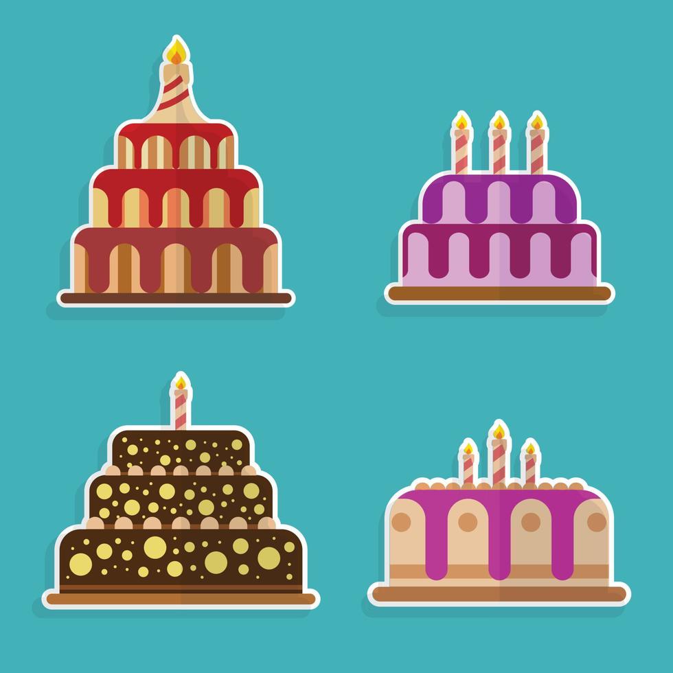 conjunto de pastel de cumpleaños en diseño plano vector
