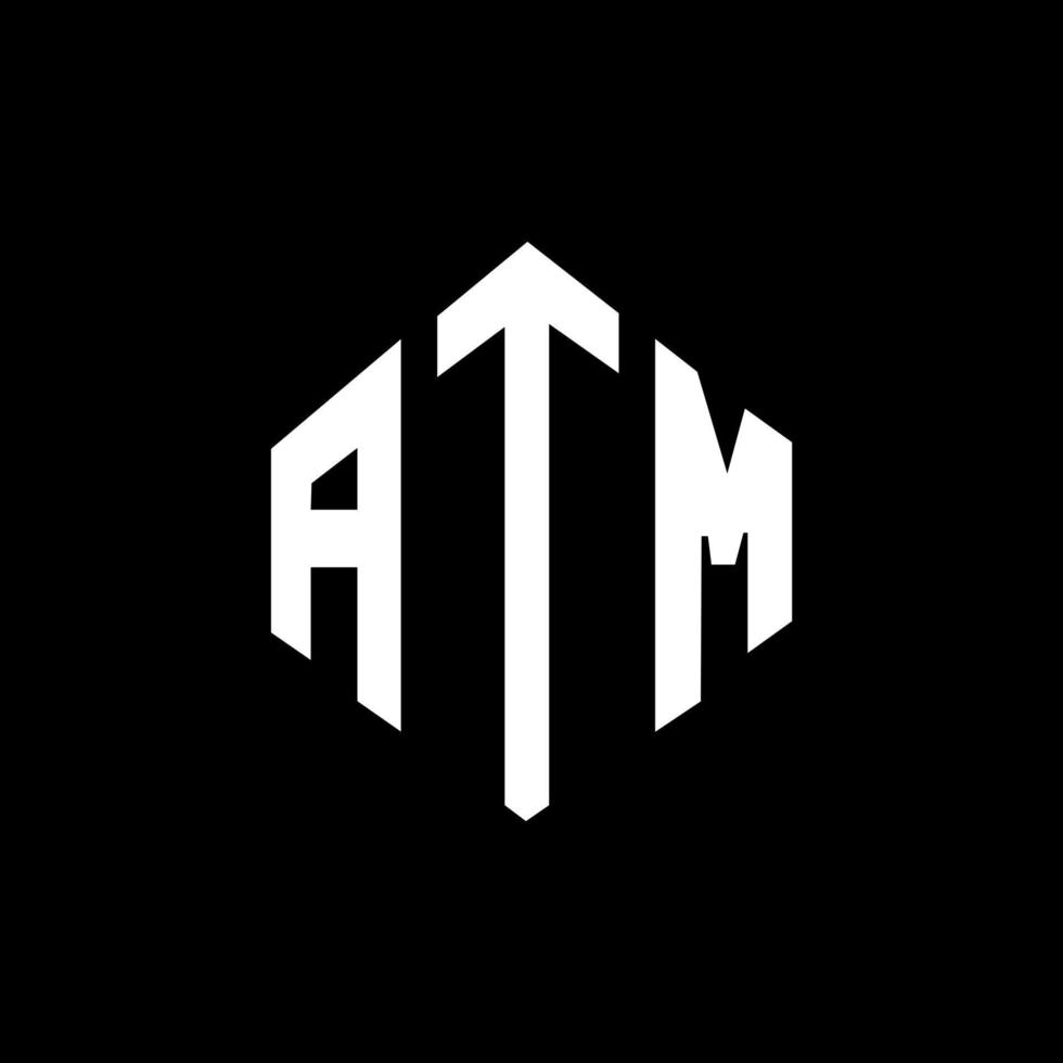 ATM letter logo design with polygon shape. ATM polygon and cube shape logo design. ATM hexagon vector logo template white and black colors. ATM monogram, business and real estate logo.