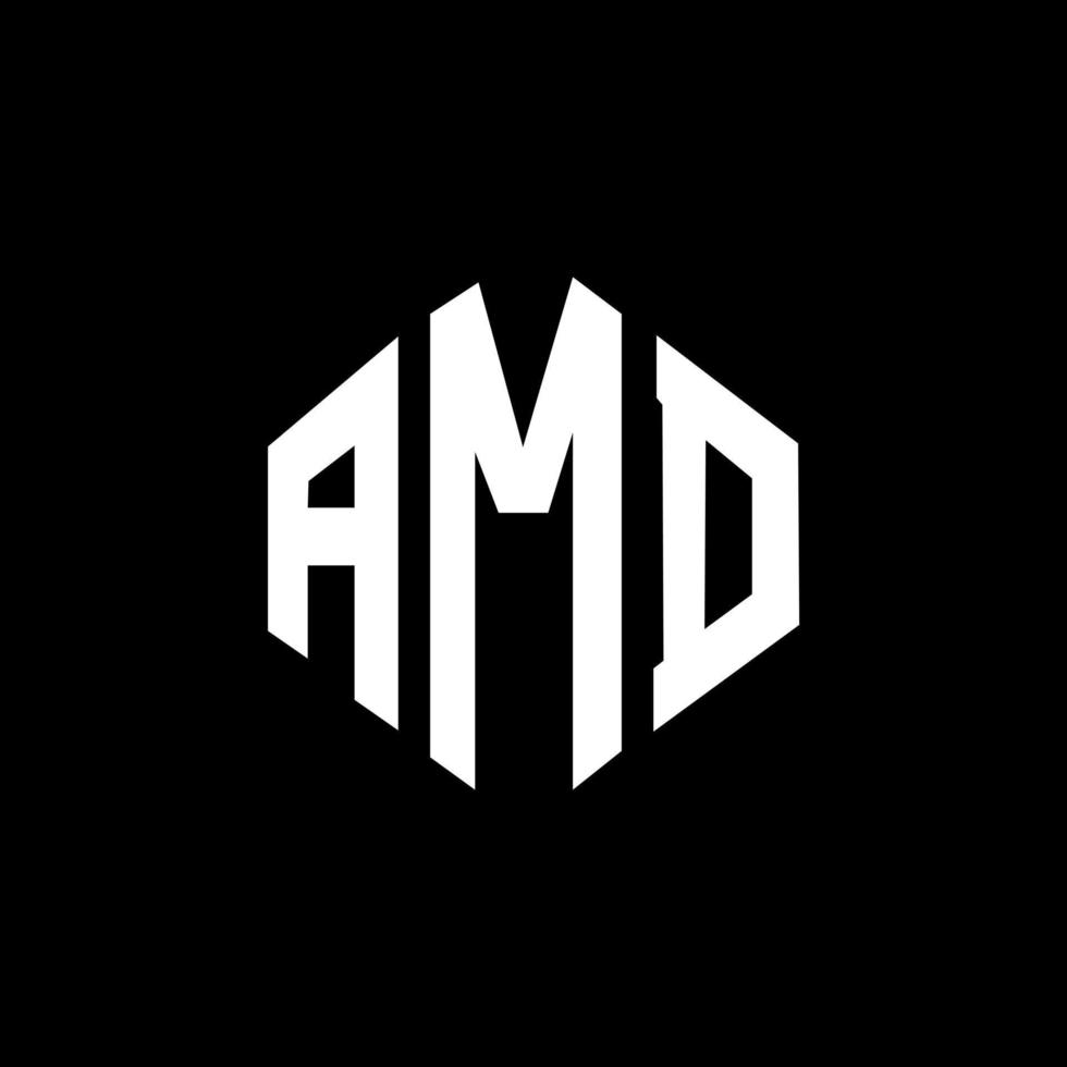 AMD letter logo design with polygon shape. AMD polygon and cube shape logo design. AMD hexagon vector logo template white and black colors. AMD monogram, business and real estate logo.