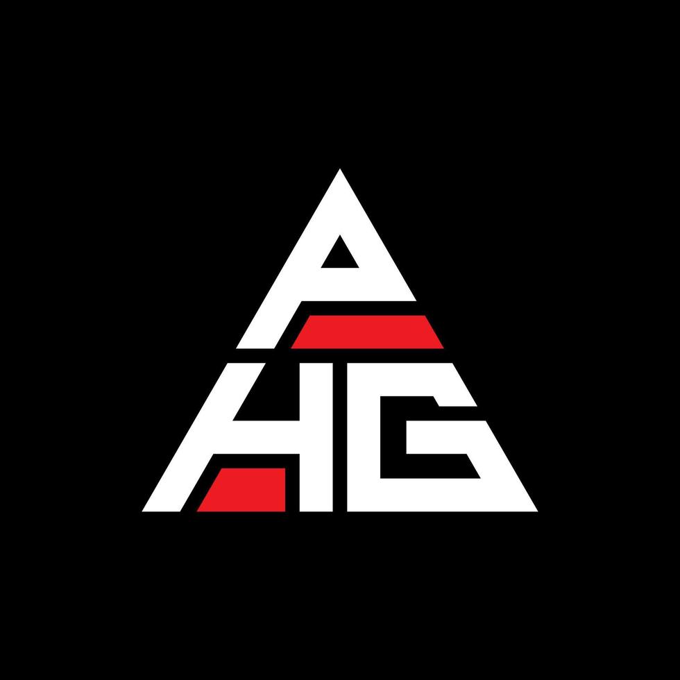 PHG triangle letter logo design with triangle shape. PHG triangle logo design monogram. PHG triangle vector logo template with red color. PHG triangular logo Simple, Elegant, and Luxurious Logo.