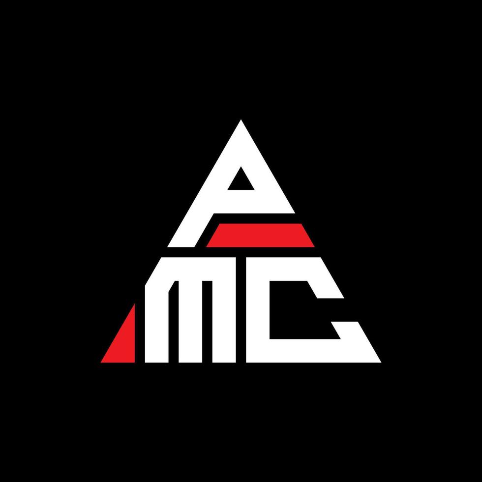 PMC triangle letter logo design with triangle shape. PMC triangle logo design monogram. PMC triangle vector logo template with red color. PMC triangular logo Simple, Elegant, and Luxurious Logo.