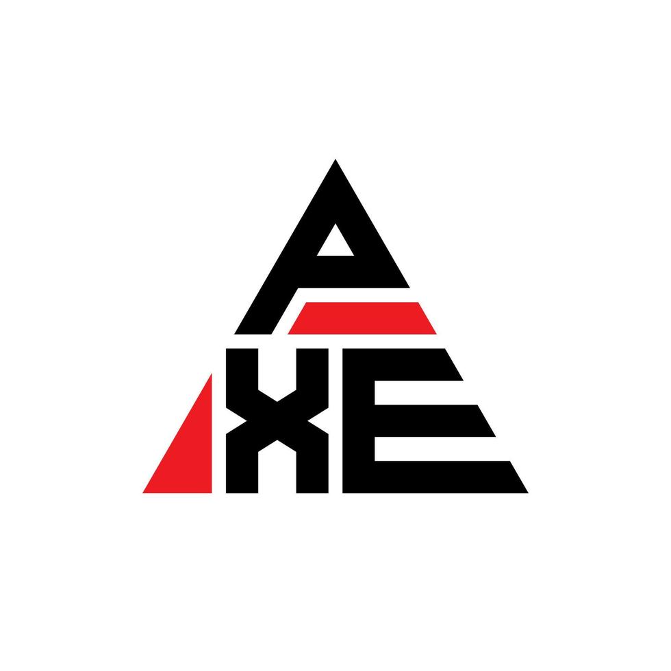 PXE triangle letter logo design with triangle shape. PXE triangle logo design monogram. PXE triangle vector logo template with red color. PXE triangular logo Simple, Elegant, and Luxurious Logo.
