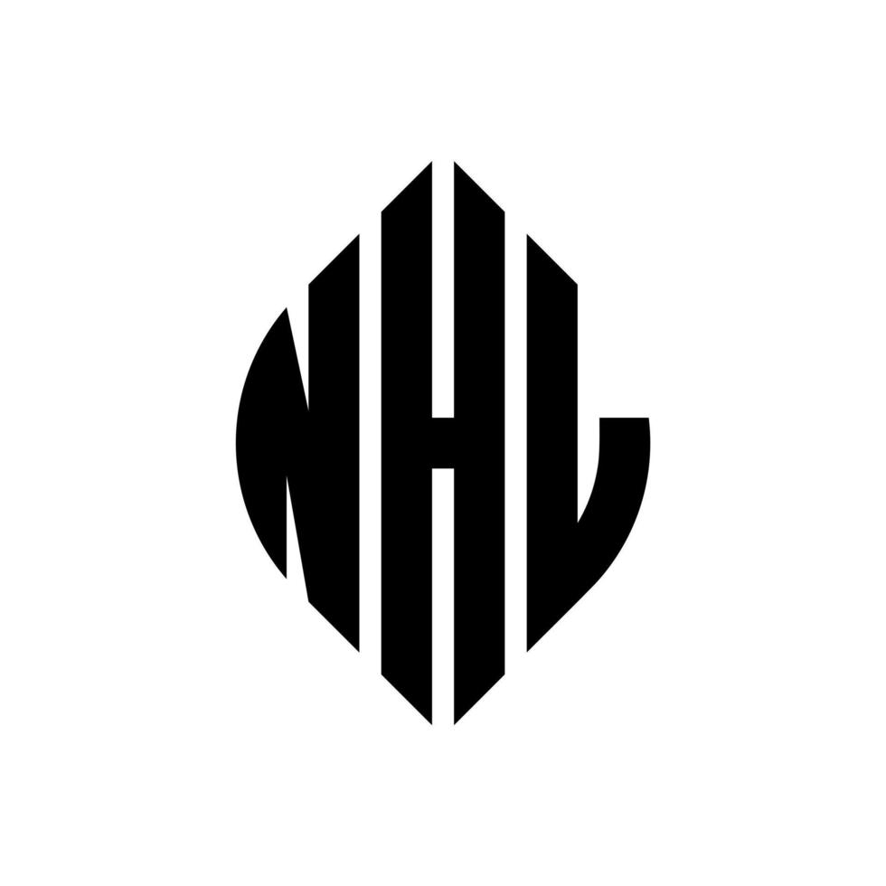 NHL circle letter logo design with circle and ellipse shape. NHL ellipse letters with typographic style. The three initials form a circle logo. NHL Circle Emblem Abstract Monogram Letter Mark Vector. vector