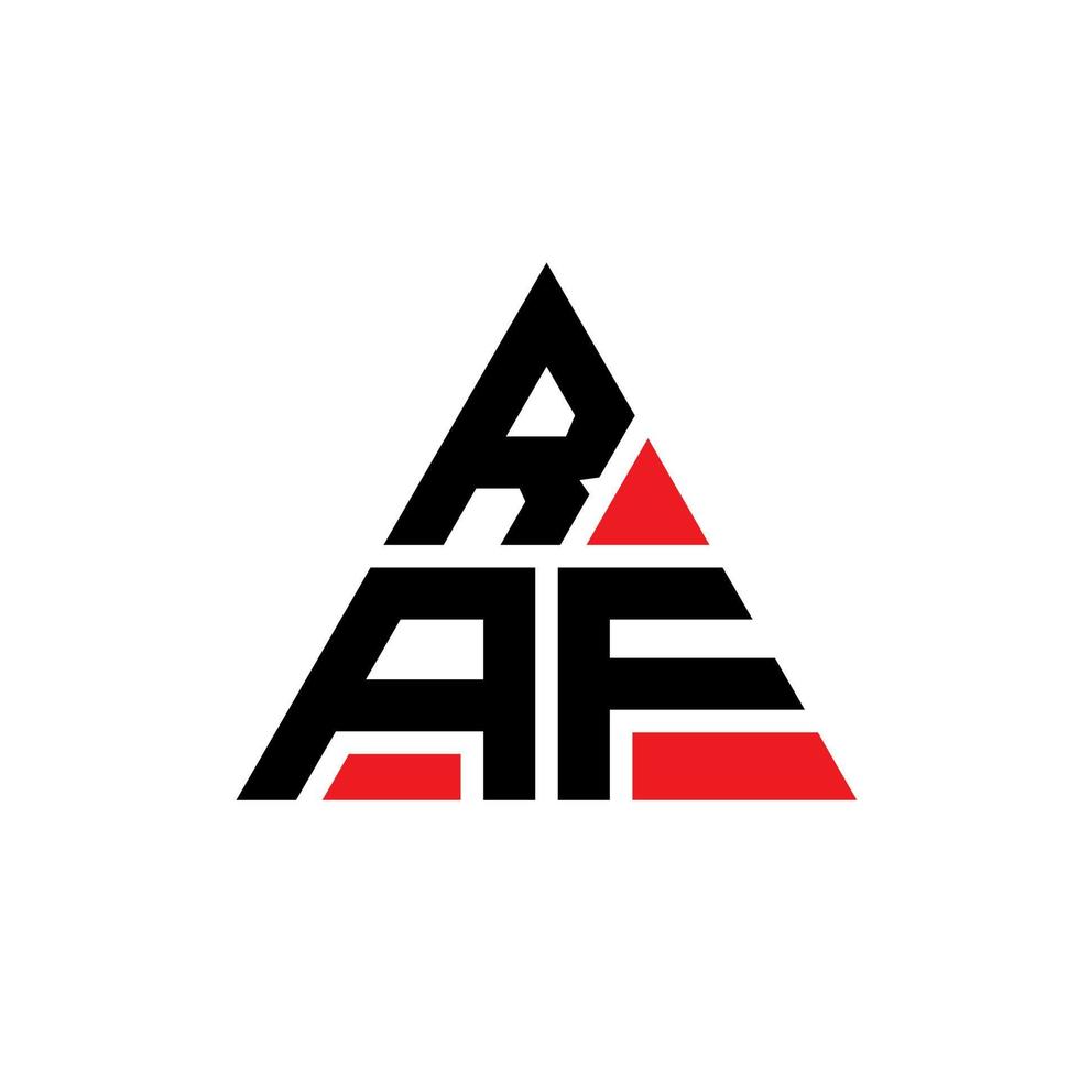 diseño de logotipo de letra triangular raf con forma de triángulo. monograma de diseño de logotipo de triángulo raf. plantilla de logotipo de vector de triángulo raf con color rojo. logo triangular raf logo simple, elegante y lujoso.