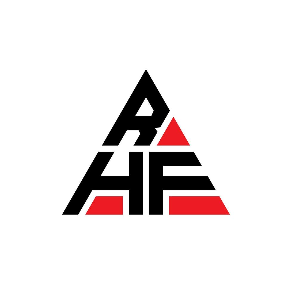 RHF triangle letter logo design with triangle shape. RHF triangle logo design monogram. RHF triangle vector logo template with red color. RHF triangular logo Simple, Elegant, and Luxurious Logo.