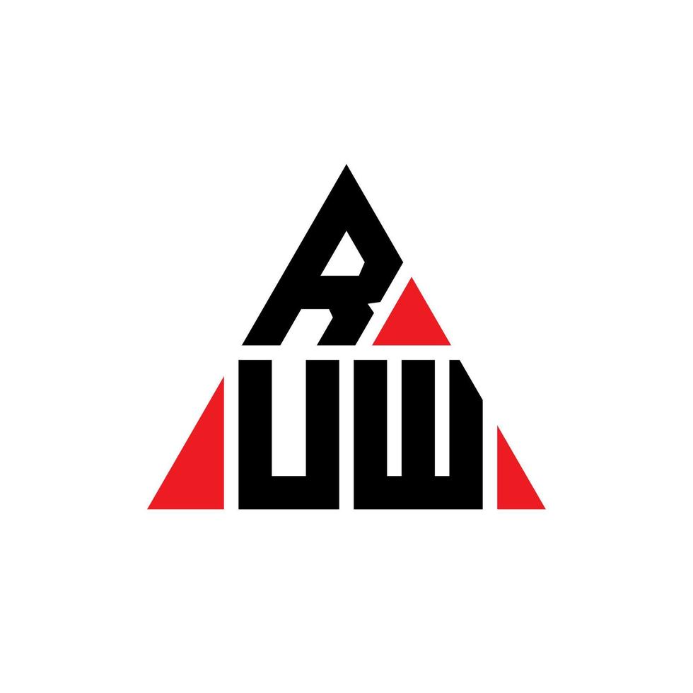 RUW triangle letter logo design with triangle shape. RUW triangle logo design monogram. RUW triangle vector logo template with red color. RUW triangular logo Simple, Elegant, and Luxurious Logo.