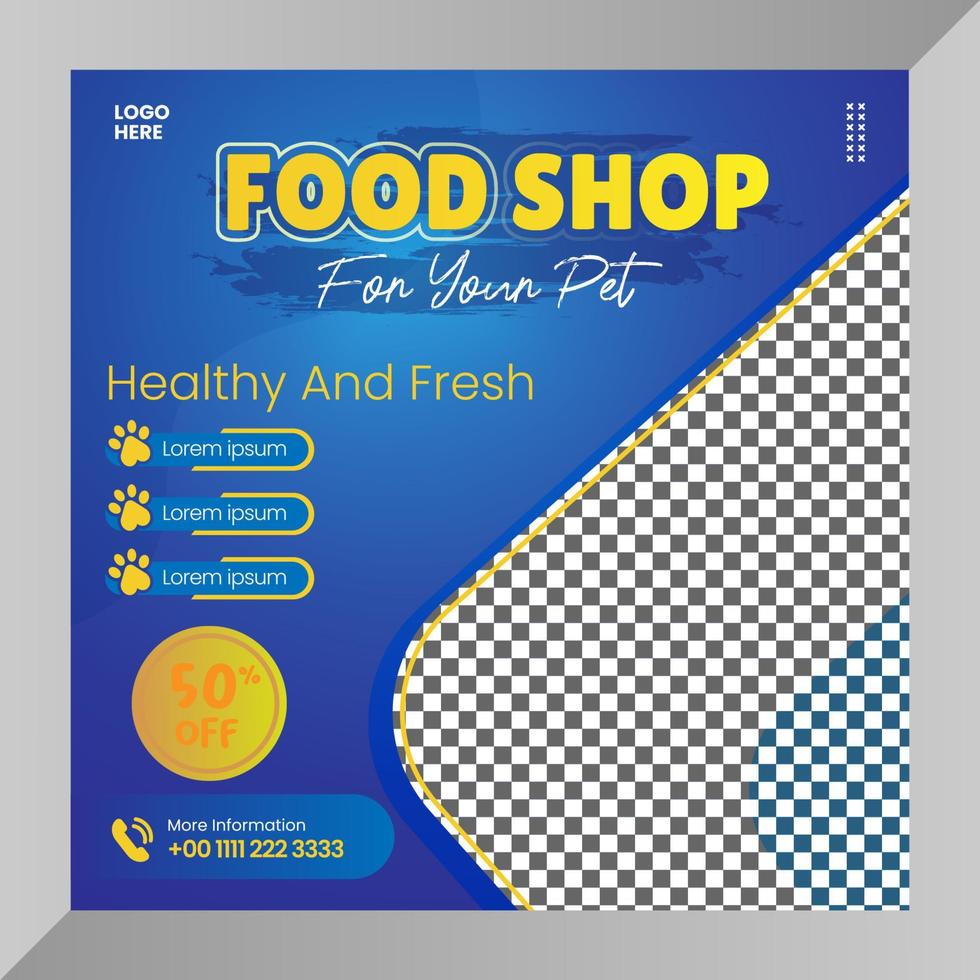 Social media post animals food baner or flyer for social media template with modern blue color style vector