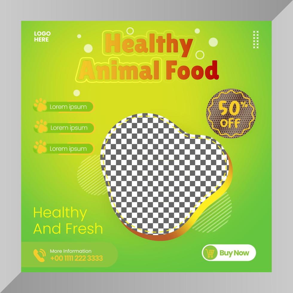 Social media post animals food baner or flyer for social media template with modern green color style vector