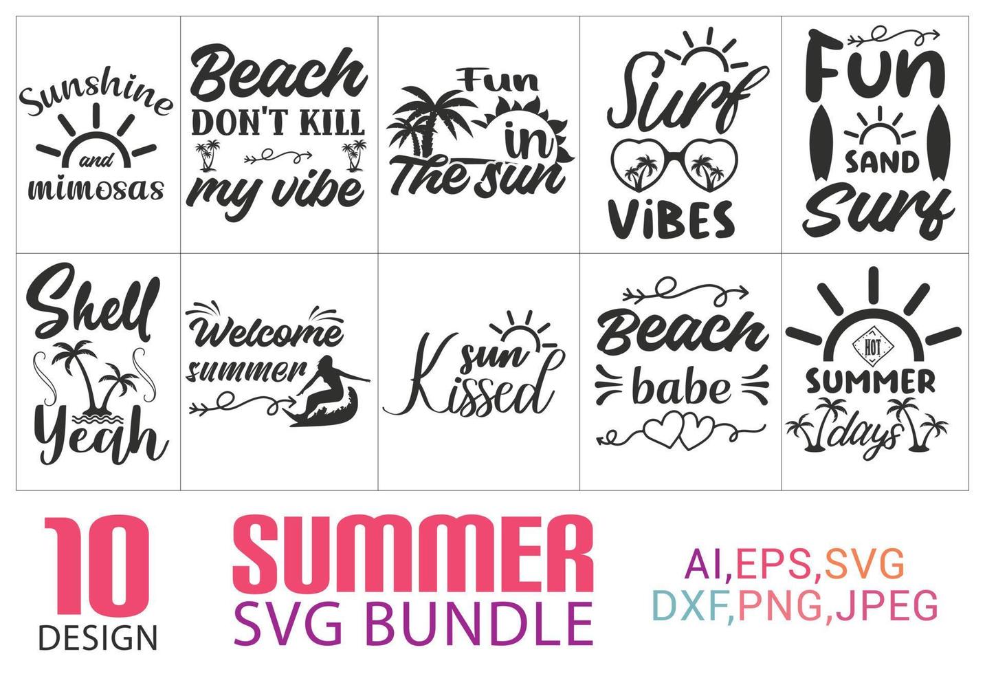 Summer SVG Bundle, T-shirt Design vector