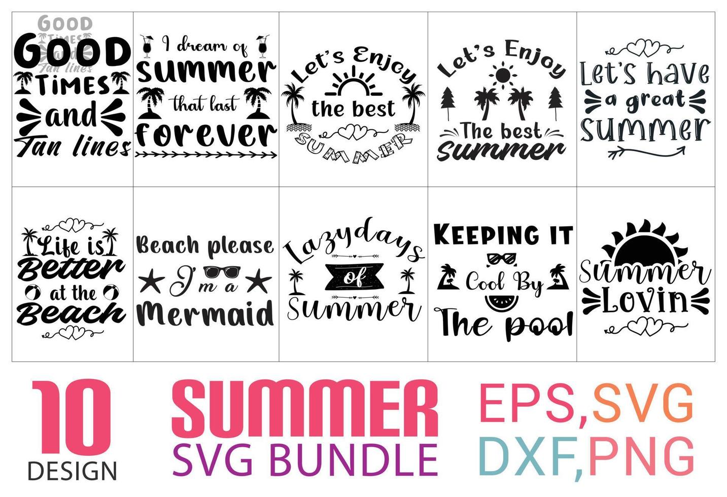 Summer SVG Bundle, T-shirt Design vector