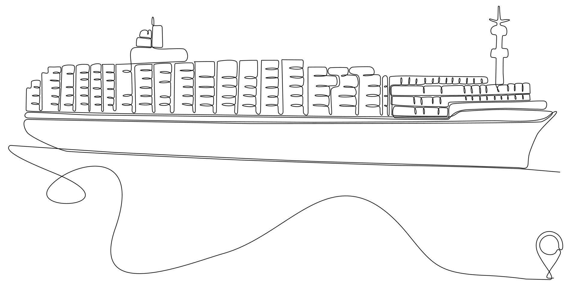 Line icon vector drawing of continuous line drawing of cargo ship line from port of oulis route with starting point and single line trail - Vector illustration. - Vector