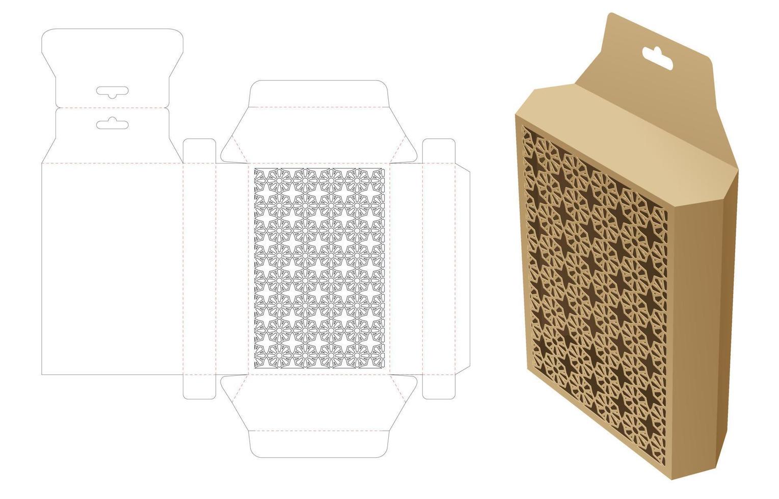caja hexagonal colgante con plantilla troquelada de patrón árabe estampado y maqueta 3d vector