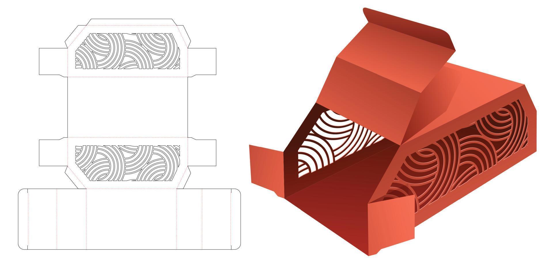 patrón curvo estarcido 2 caja biselada plantilla troquelada y maqueta 3d vector