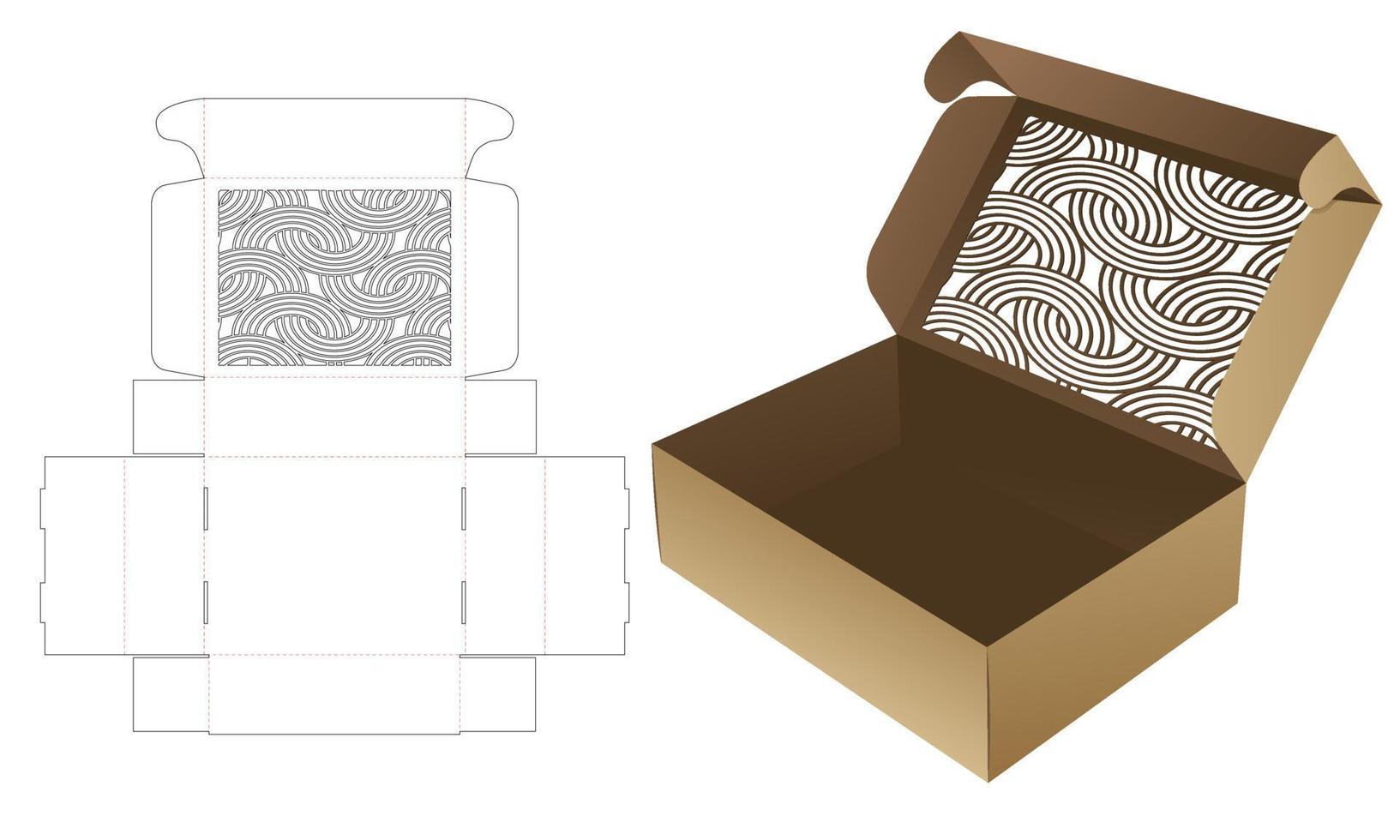 caja abatible con plantilla troquelada de ventana de patrón curvo y maqueta 3d vector