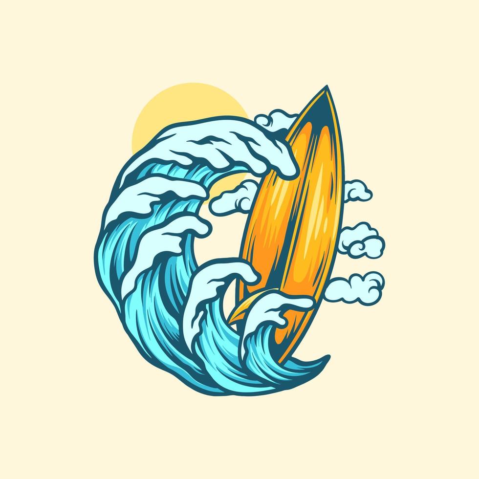 Surf And Summer Waves Illustration vector