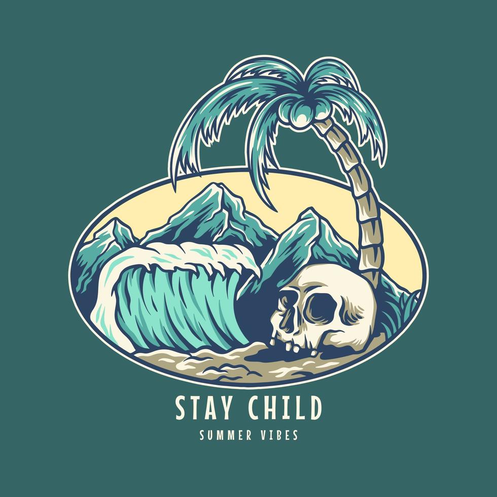 Skull Child In Beach Summer Illustration vector