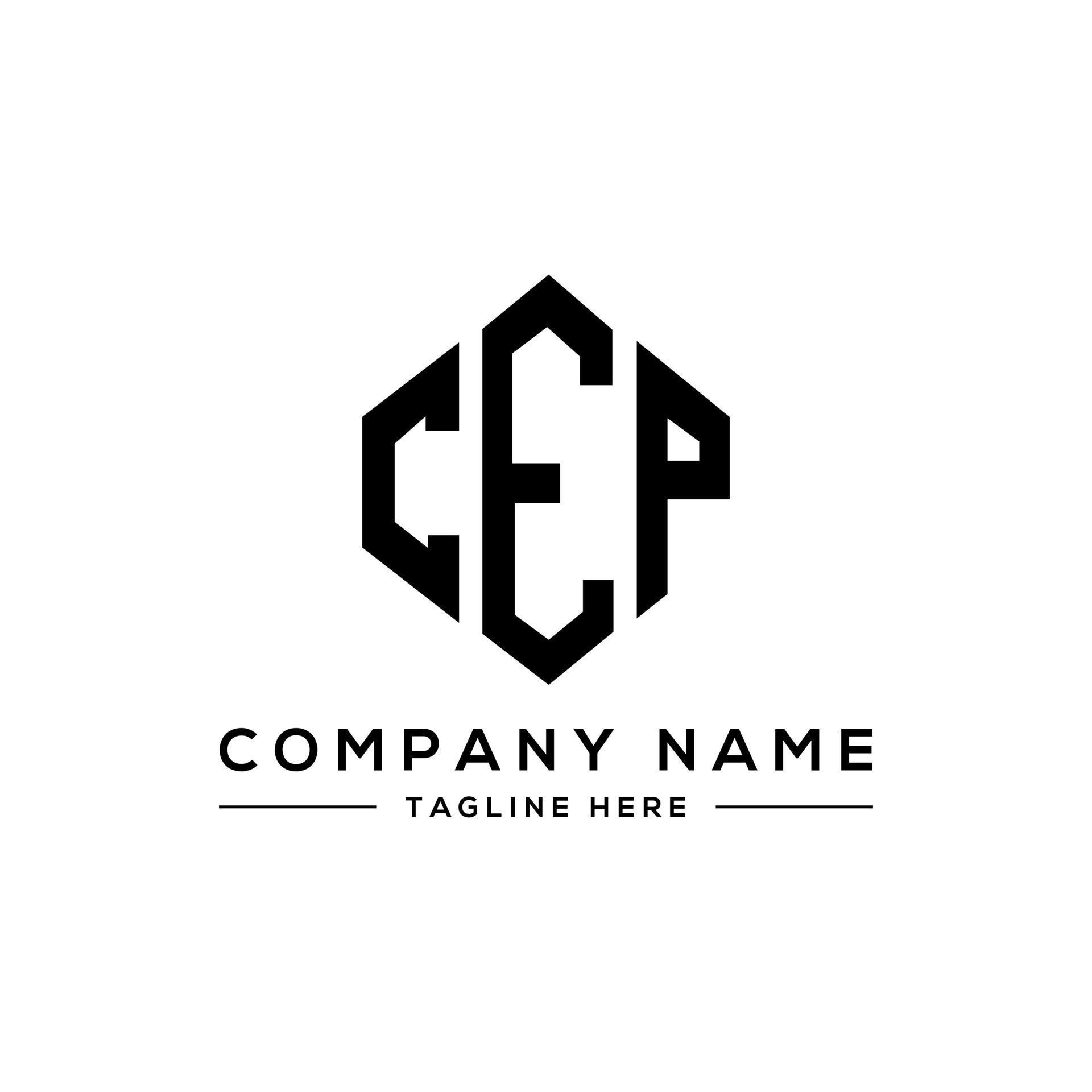 diseño de logotipo de letra cep con forma de polígono. diseño de logotipo en forma de cubo y diseño de logotipo de letra cep con forma de polígono. diseño de logotipo en forma de cubo y