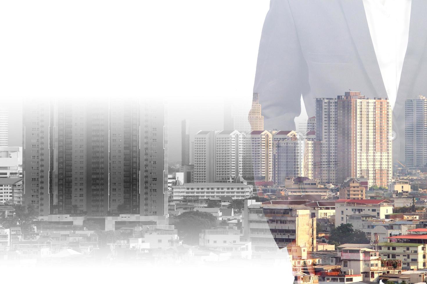 Double exposure of city and businessman as Business development concept. photo