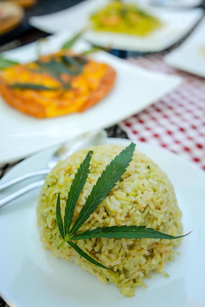 rice a mixture ofcannabis leaves, developed for health lovers in a new, licensed and legal form. Guaranteed safety, help relieve anxiety, reduce sadness. Concept Cannabis for health. photo