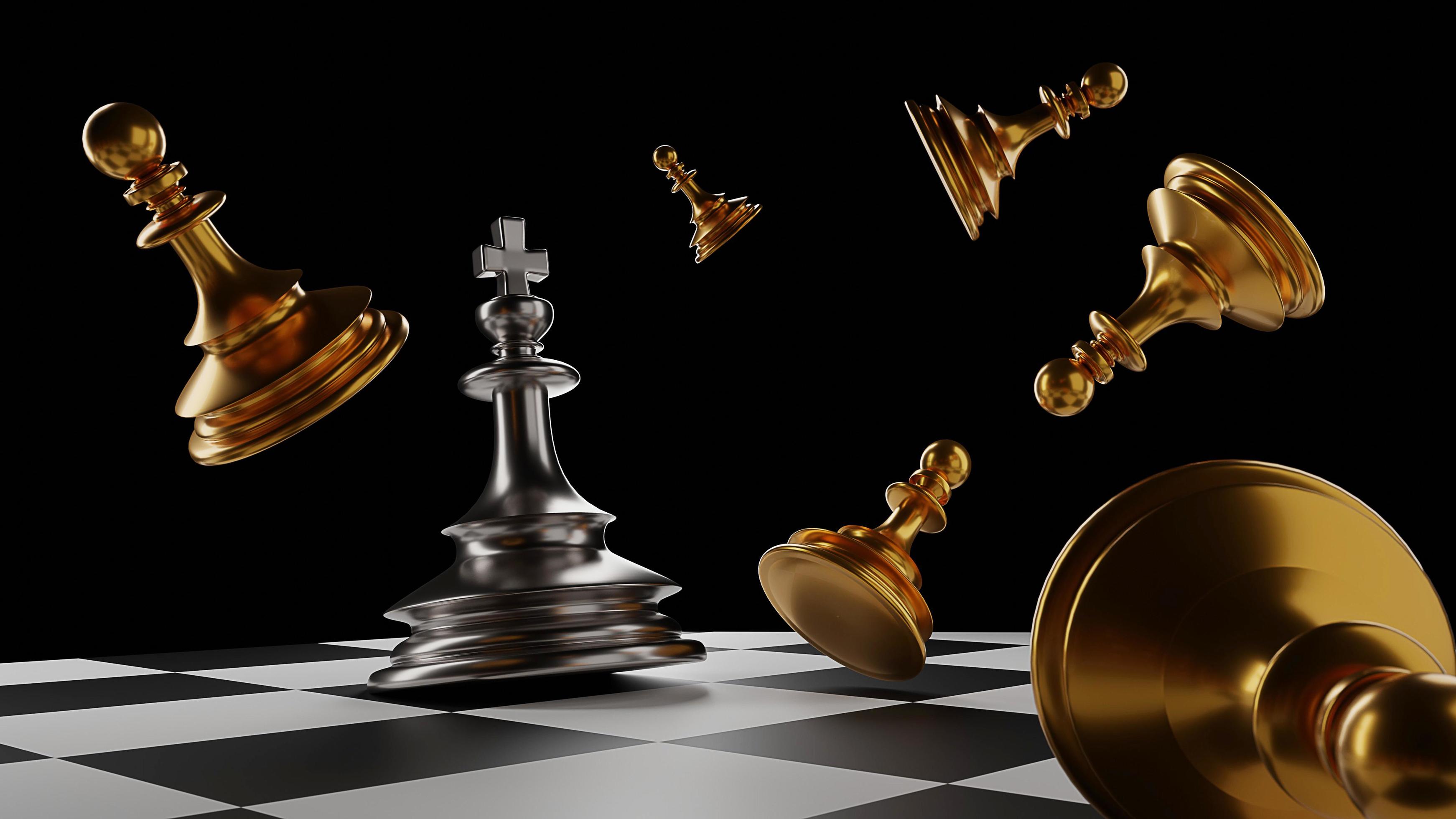 The King in battle chess game stand on chessboard with black