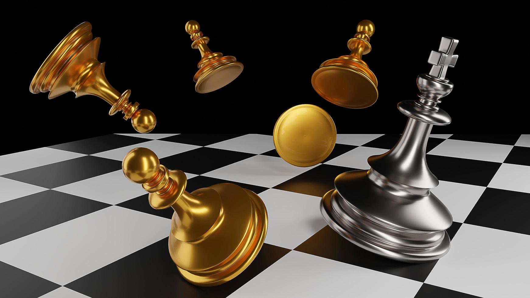 The King in battle chess game stand on chessboard with black isolated background. Concept business photo