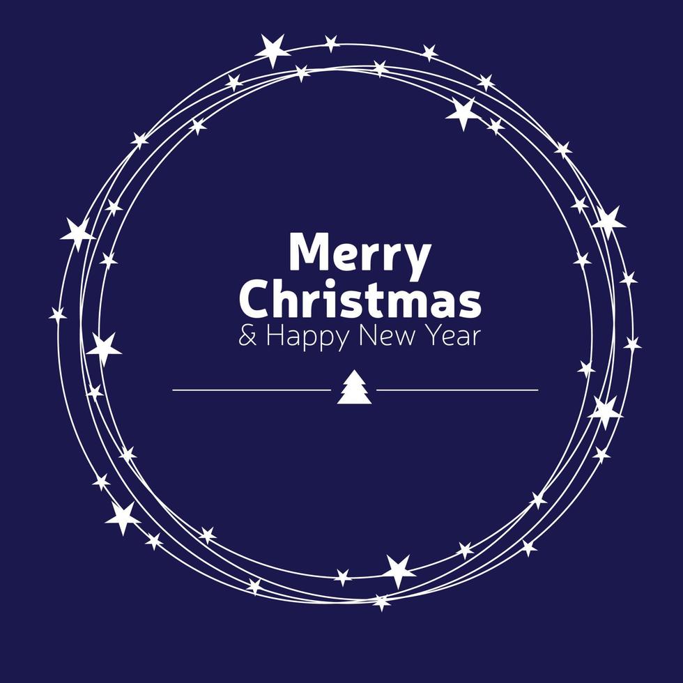 christmas greeting card scribble drawing text stars on circle on blue background vector