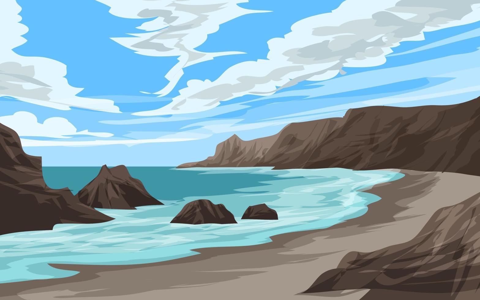 paisaje de playa con rocas y acantilados en un día soleado vector