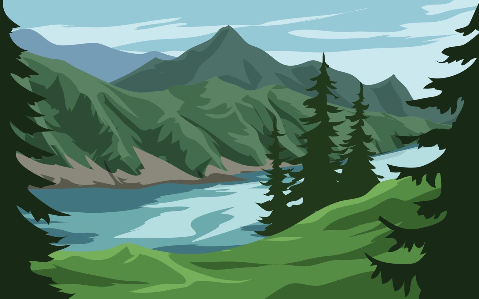 bosque de montaña paisaje natural con río vector