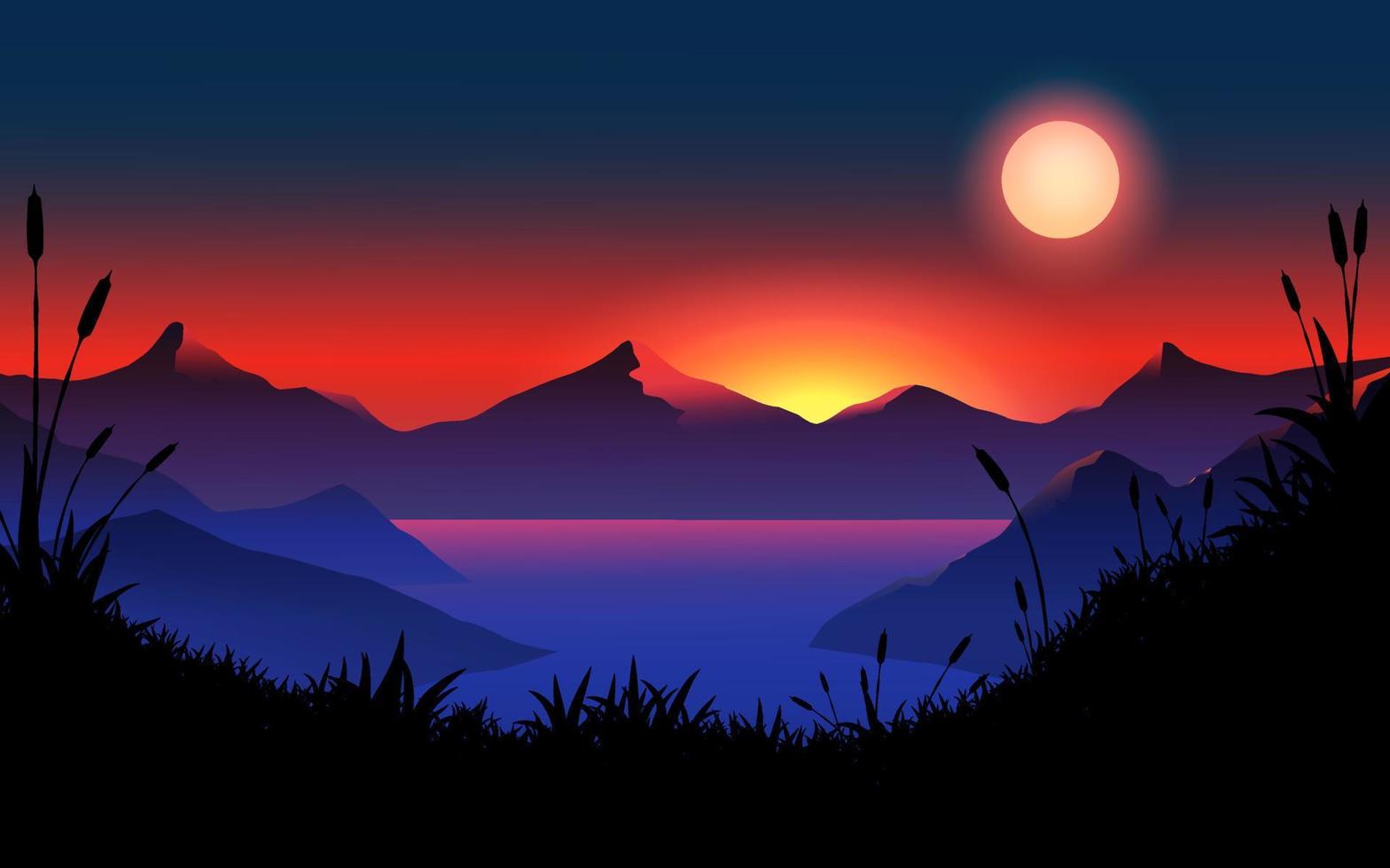 night landscape at mountain lake  with starry sky vector