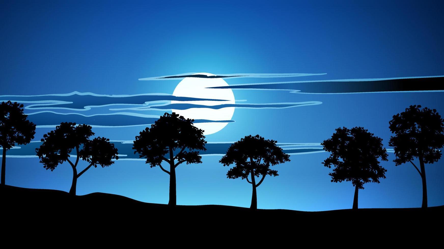 trees in silhouette against moonlight vector