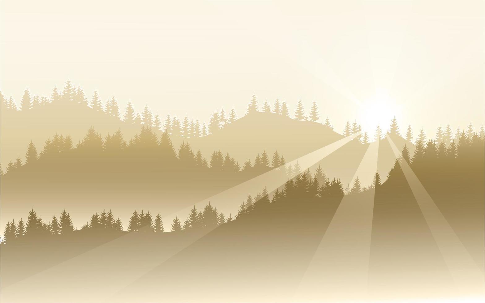 Pine forest foggy morning abstract landscape vector