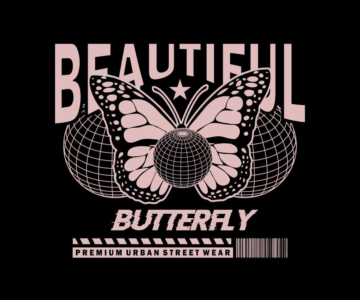 beautiful butterfly graphic design, creative clothing, for streetwear and urban style t-shirts design, hoodies, etc. vector