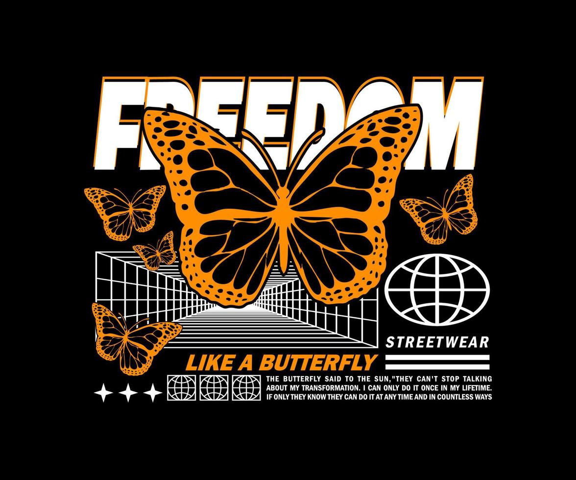 libertad de mariposas para ropa de calle y diseño de camisetas de estilo  urbano, sudaderas con capucha, etc. 9170184 Vector en Vecteezy