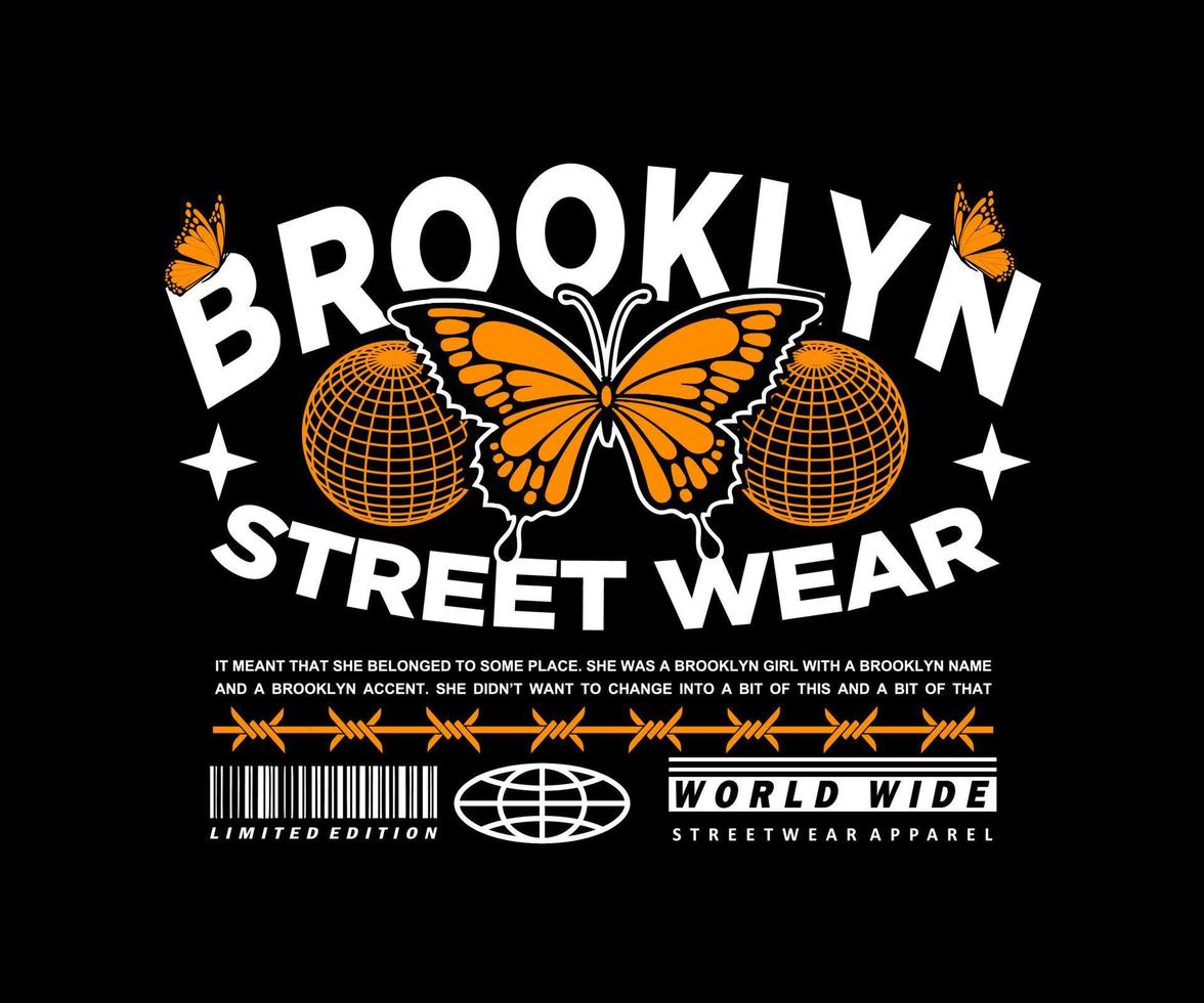 graphic design for t shirt, with text brooklyn, for street wear, vintage fashion and urban style vector