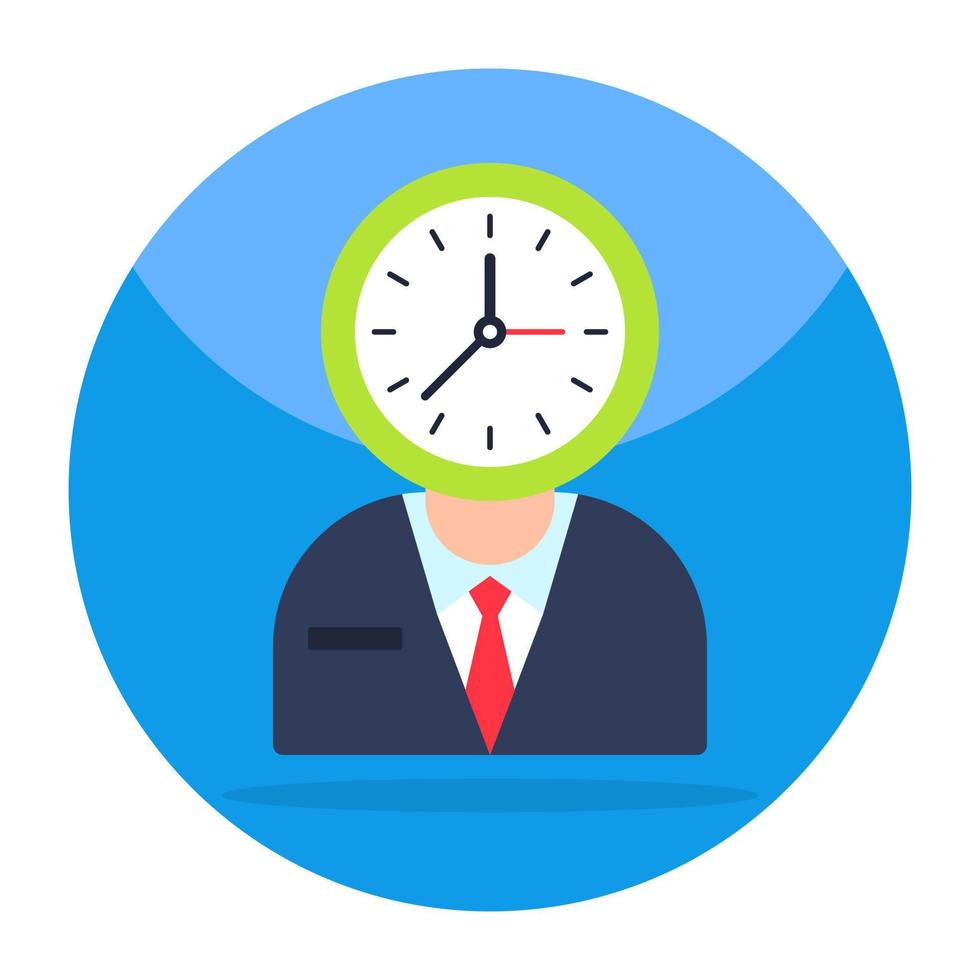 Clock on avatar head denoting concept of efficient employee vector