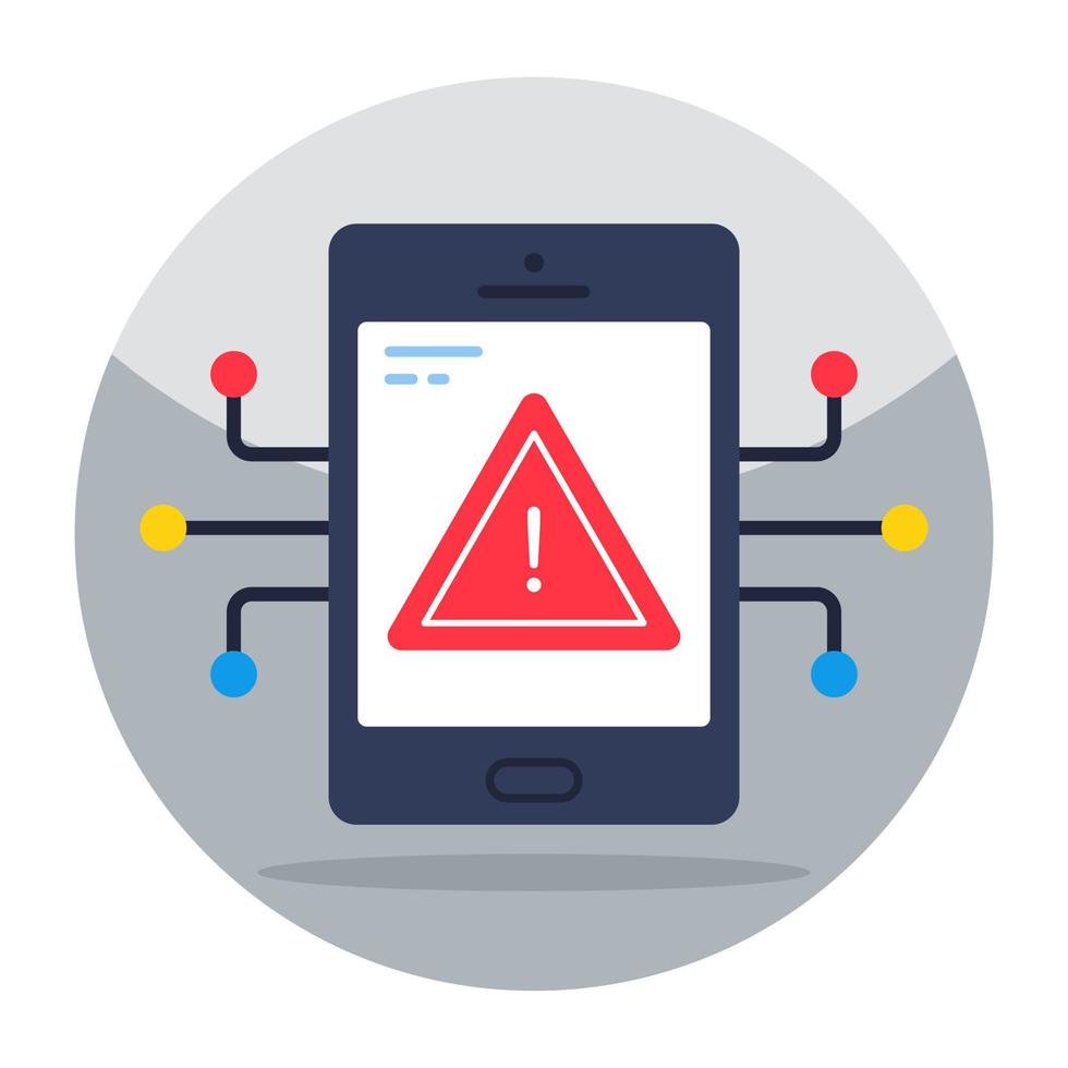 Caution sign inside phone, icon of mobile error vector