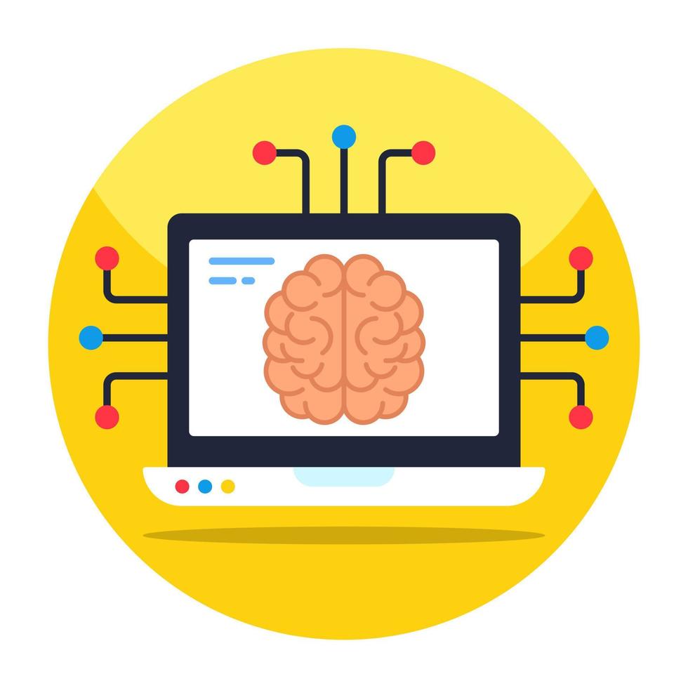 Flat design icon of online brain vector