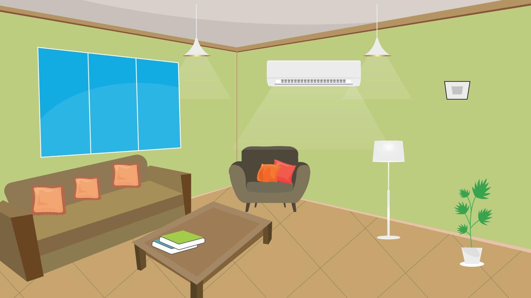 Diseño de interiores de sala de estar con muebles. vector