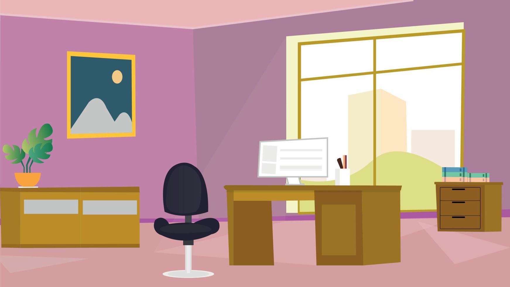 Office room interior design with computer and furniture vector