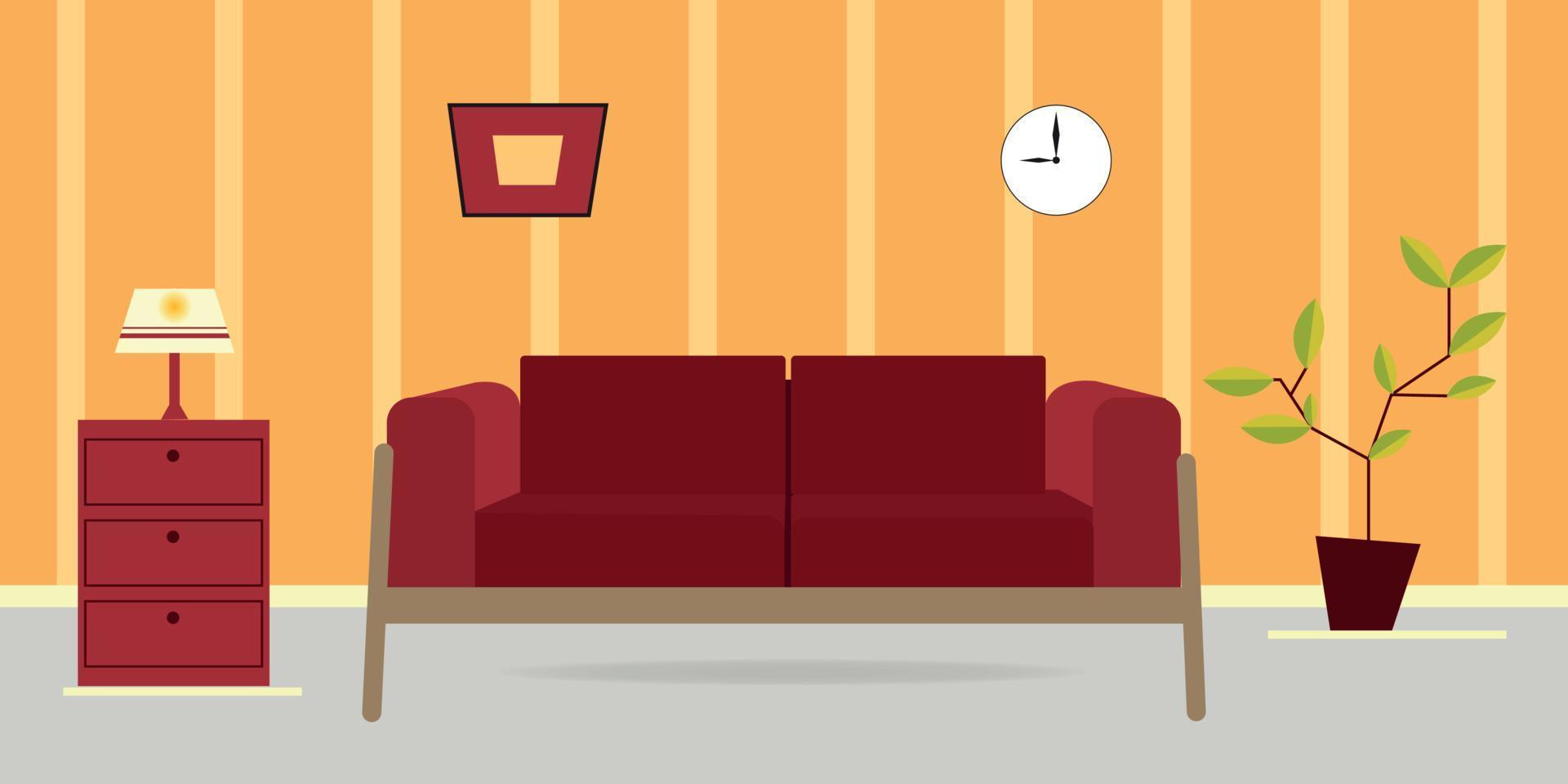 Diseño de interiores de sala de estar con muebles. vector