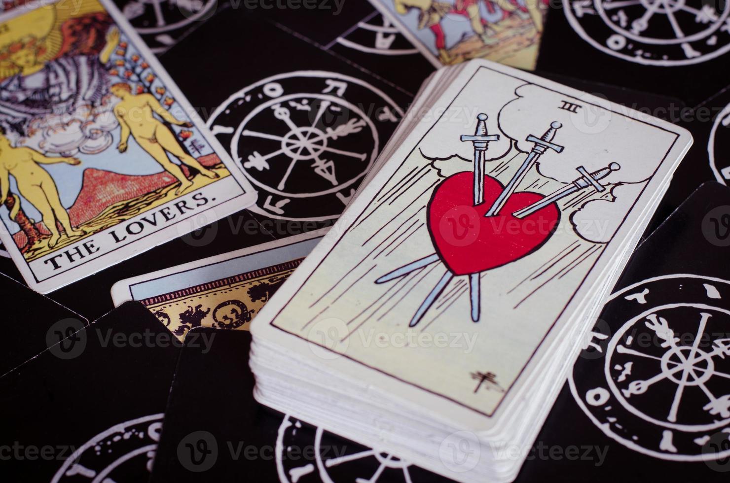 Tarot Cards with Cards of Bad Meaning. photo