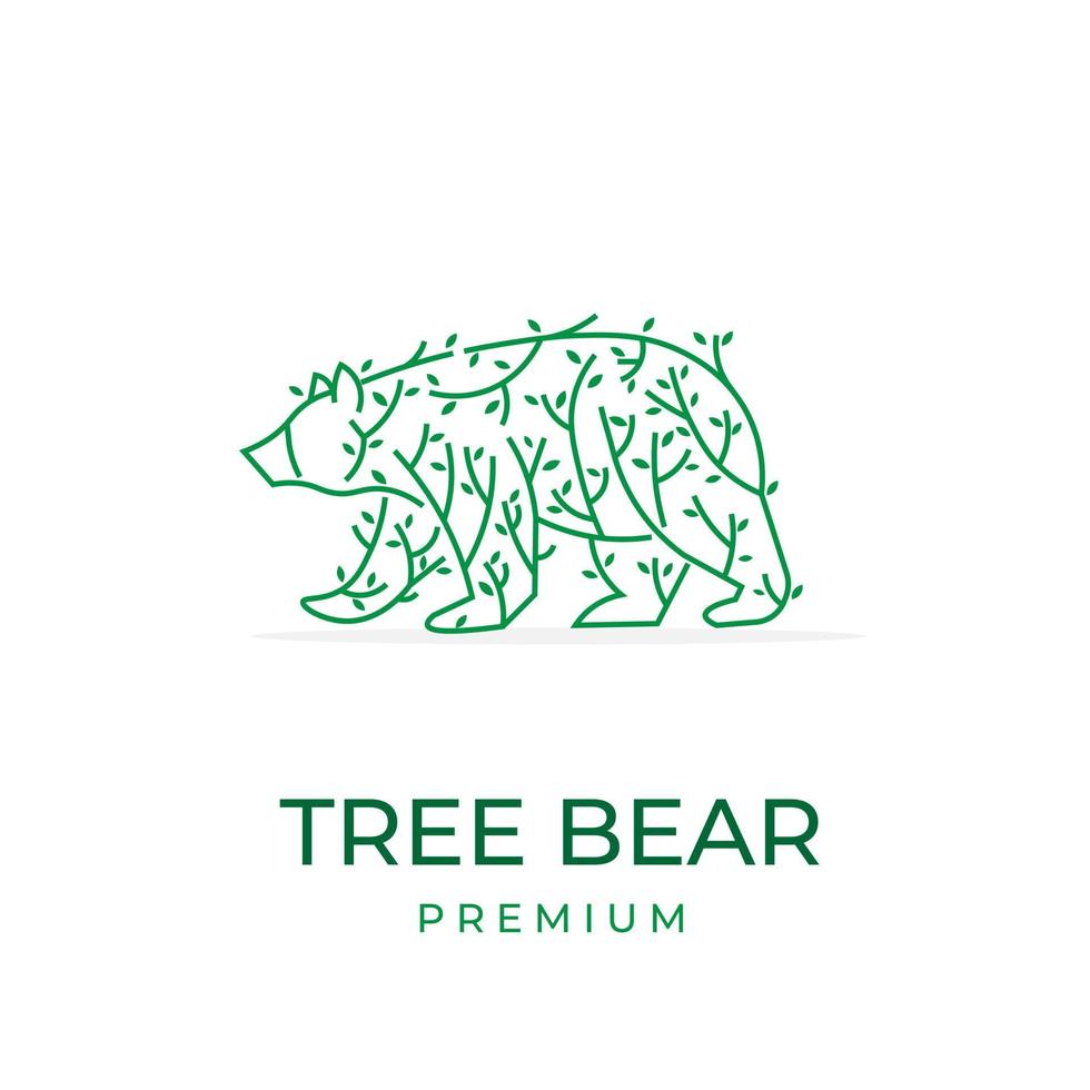 Green leaf tree bear illustration logo vector