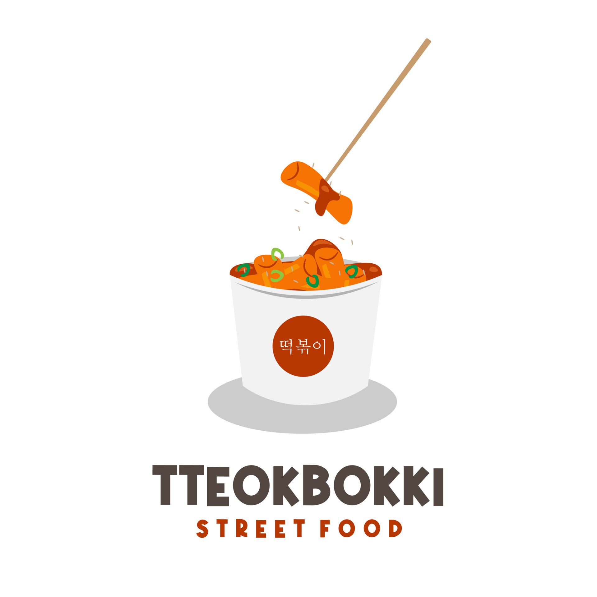 Korean street food Tteokbokki illustration logo with white paper bowl