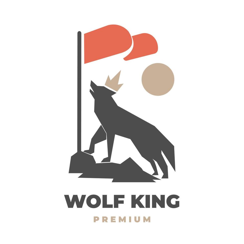 Fierce wolf illustration logo with flag vector